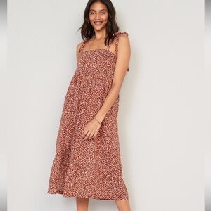 Tie-Shoulder Floral-Print Split-Front Midi Swing Dress